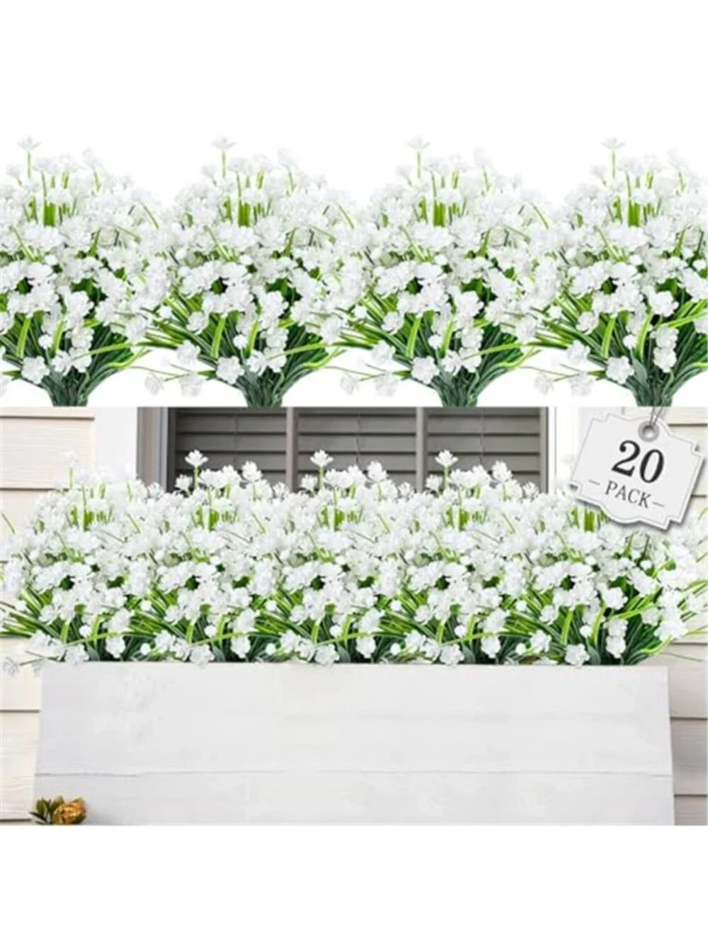 Artificial White Flowers Outdoor UV Resistant Faux Plants Garden Decor Set